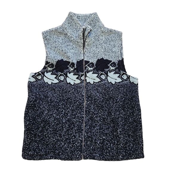 Vtg Northern Reflections Fall Sherpa Vest Womens M Blue Fleece Cottagecore Boho - Picture 1 of 9